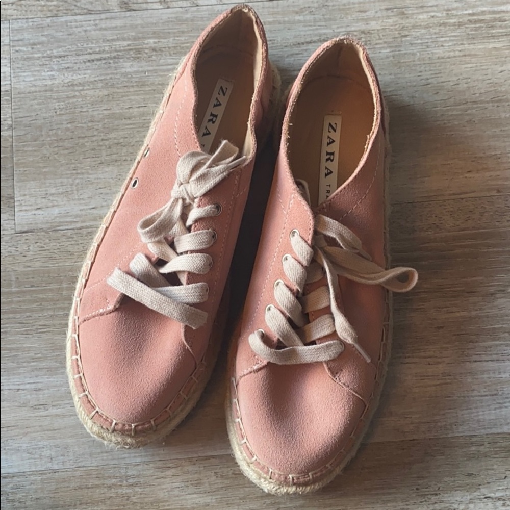 Pink Zara lace up espadrilles
